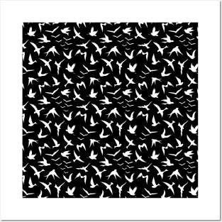 Flying Birds White Silhouettes Pattern Posters and Art